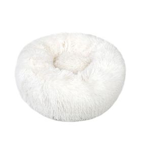 Small Large Pet Dog Puppy Cat Calming Bed Cozy Warm Plush Sleeping Mat Kennel, Round (Color: White, size: 31in)
